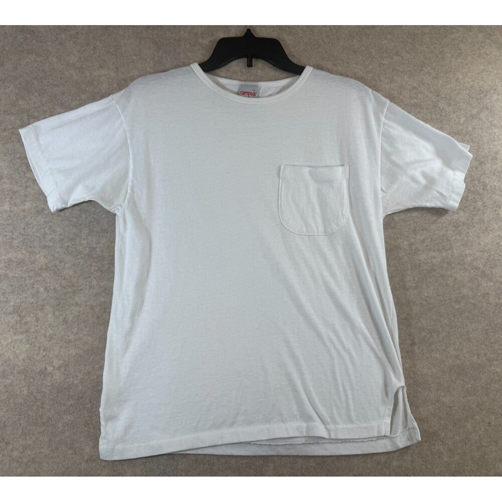 Vintage Campus White Pocket T-Shirt Mens Medium Cotton Made in USA Short Sleeve